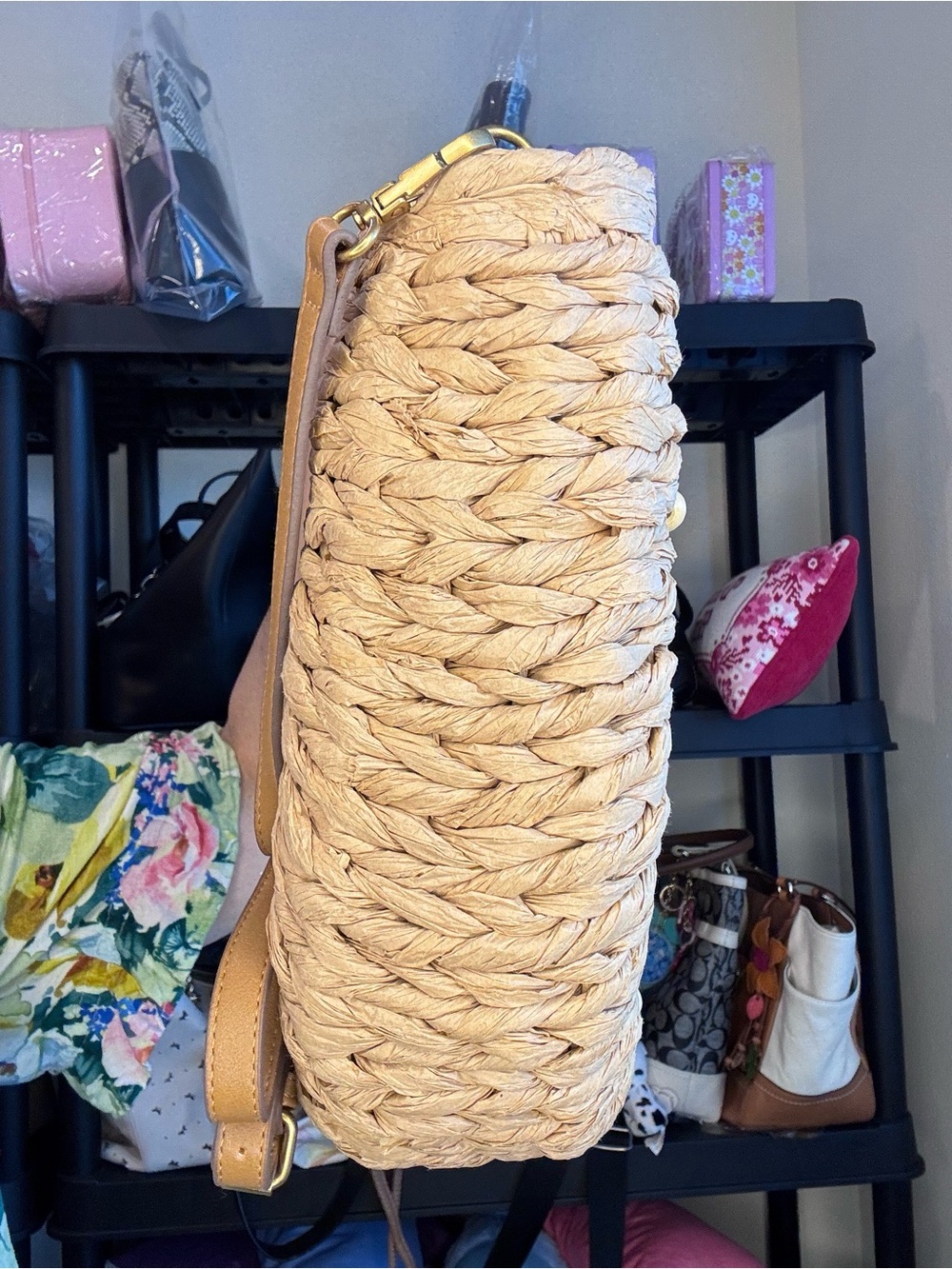 Beaded Straw Tote Crossbody - Picture 8 of 10